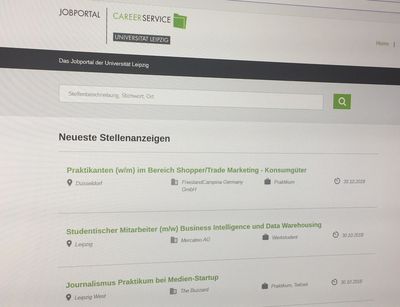 Screenshot des Online-Jobportals des Career Service
