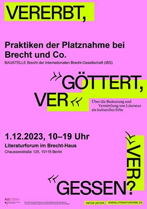 Plakat "Praktiken der Platznahme bei Brecht und co." Urheber: Arbeitsgemeinschaft Literarischer Gesellschaften und Gedenkstätten e.V. (ALG)