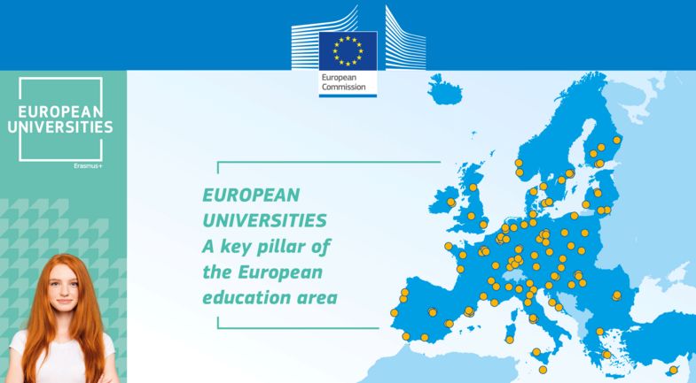 The graphic shows the locations of universities that are members of European University Alliances.