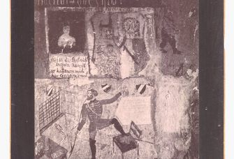 Historisches Foto einer bemalten Wand im Karzer