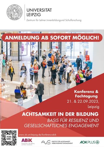 Ankündigungsplakat zur Anmeldung zur Konferenz und Fachtagung Achtsamkeit in der Bildung vom 21.-22.09.2023