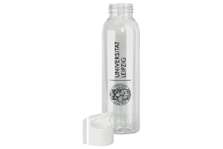 Transparent Leipzig University drinking bottle with white lid