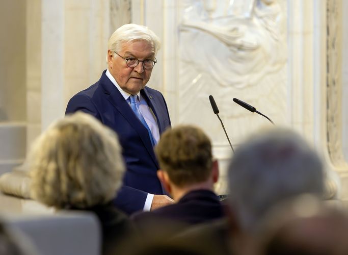 Das Bild zeigt Bundespräsident Frank-Walter Steinmeier am Rednerpult.