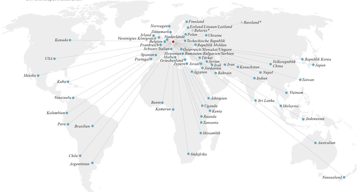 zur Vergrößerungsansicht des Bildes: Weltkarte: Universitätspartnerschaften der Universität Leipzig