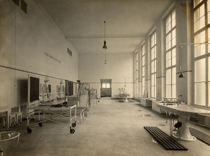 Seziersaal des Veterinär-Pathologischen Instituts, um 1925.