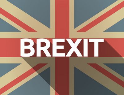 Britische Flagge mit dem Wort Brexit