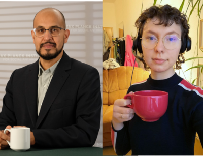 Podcast Folge 22 Dr. Hatem Elliesie und Annika Seiferlein mit Kaffeetassen in den Händen, Foto: Stefan Schwendtner/ privat