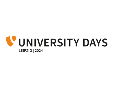 orangenen TYPO3-Logo auf weißem Hintergrund und schwarzer Schrift "University Days Leipzig 2024"