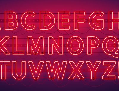 Zu sehen sind animierte Neon-Buchstaben in alphabetischer Reihenfolge.