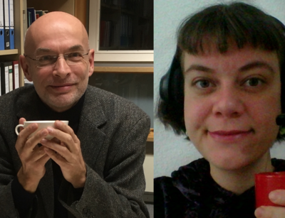 Podcast Folge 15 Prof. Dr. Claus Altmayer und Enya Unkart mit Tassen in der Hand, Foto: privat