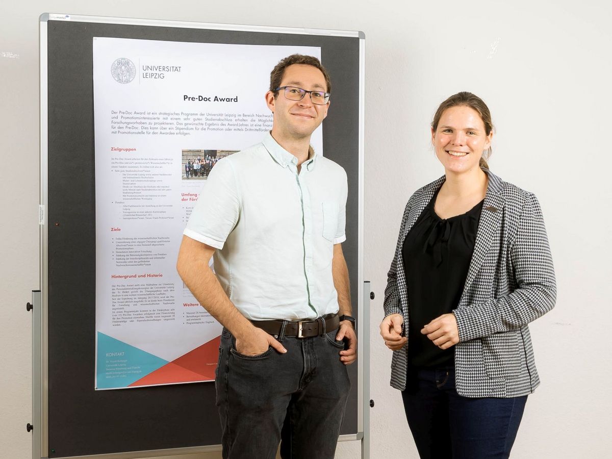 Pre-Doc Award 2022 Kickoff, Portrait von Valentin Wjst & Dr. Christiane Schnabel, Foto: Swen Reichhold zur Vergrößerungsansicht des Bildes: Portrait von Valentin Wjst & Dr. Christiane Schnabel
