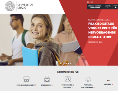 Ausschnitt der Website der Universität mit einem Foto mit einer jungen Frau