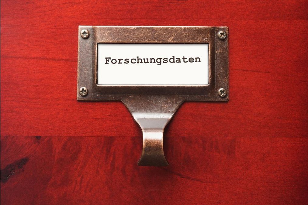 Foto einer Schublade, die mit dem Wort Forschungsdaten beschriftet ist