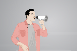 Illustration: Mann spricht in ein Megaphone.