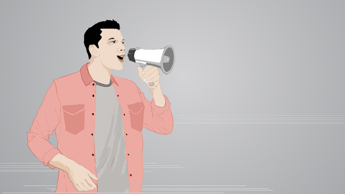 Illustration: Mann spricht in ein Megaphone.