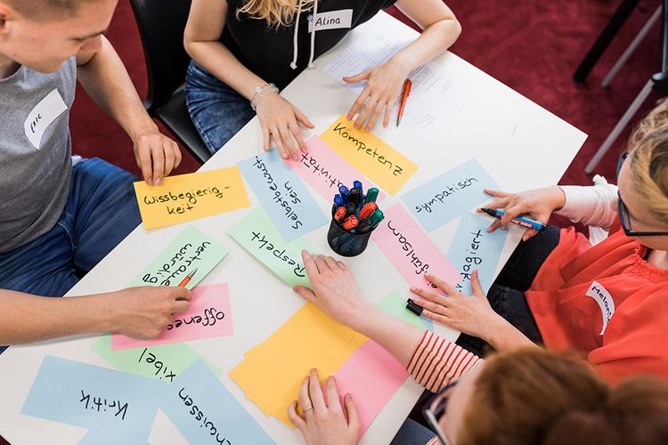 Viele bunte Zettel mit Notizen liegen auf dem Tisch