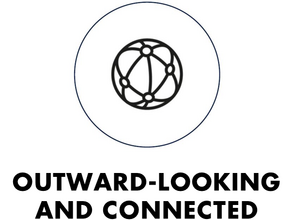 Graphic: Leipzig University Graphic: A stylised globe with the words 'cosmopolitan and networked' written underneath it.