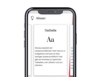 Ansicht der Studierapp mit Inhaltsbereich Wissen. Foto: Academic Lab