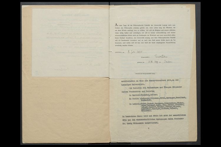 Im Universitätsarchiv wird die Promotionsakte von Erich Kästner aufbewahrt. Hier die Erklärung Erich Kästners. Foto: Universitätsarchiv Leipzig, PhilFakProm 00336