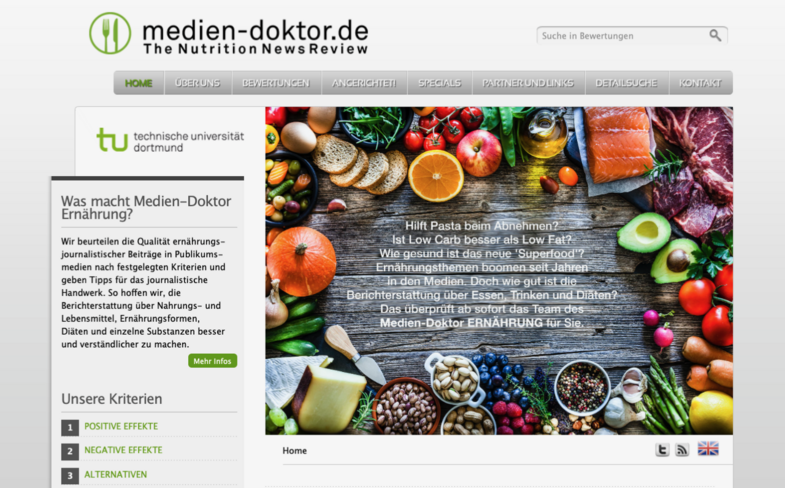 Die Homepage des gerade gestarteten Projekts Medien-Doktor ERNÄHRUNG.