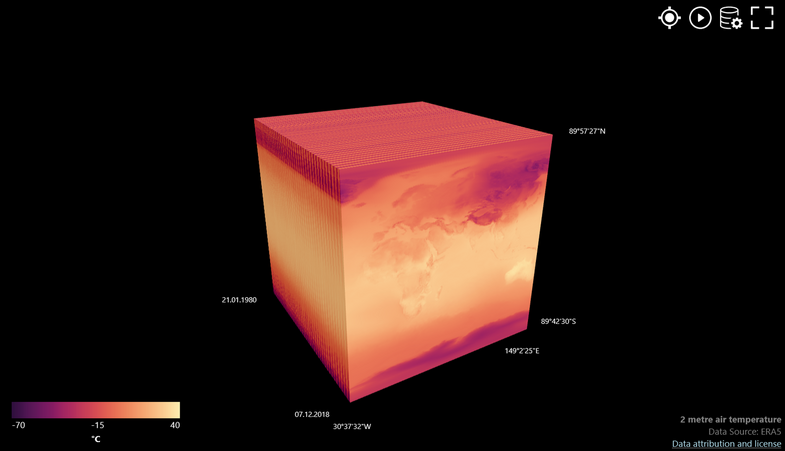 The LexCube in action: the data cube shows the change in temperature over time. Photo: screenshot of lexcube.org