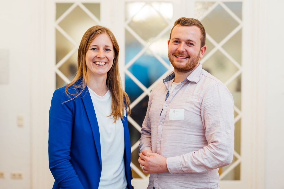 enlarge the image: Portrait of Tom Götze (right) and Jun.-Prof. Dr. Christina Lamers (left) at the Pre-Doc Award Kickoff Event 2023/24, Photo: Christian Hüller