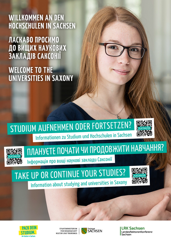 Plakatkampagne zum Informationsangebot "Studium aufnehmen oder fortsetzen" von SMWK und LRK. Entwurf: SMWK