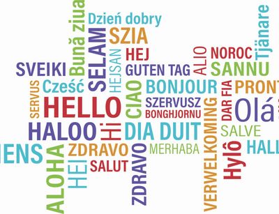 Wortwolke mit "hallo" in verschiedenen Sprachen
