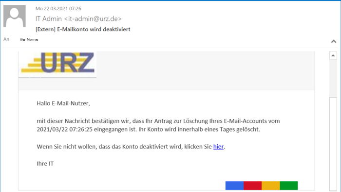 Zu sehen ist eine typische Phishing-Mail.