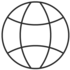 Strichzeichnung: ein Kreis mit vier inneliegenden geschwungenen Linien, die Längen- und Breitengrade einer Weltkugel symbolisieren.
