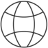 Strichzeichnung: ein Kreis mit vier inneliegenden geschwungenen Linien, die Längen- und Breitengrade einer Weltkugel symbolisieren.