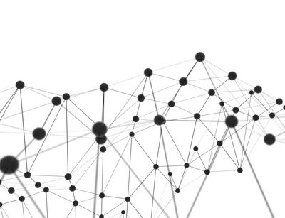 Schematische Darstellung eines Netzwerkes: Weißer Hintergrund und darauf schwarze, verbundene Punkte