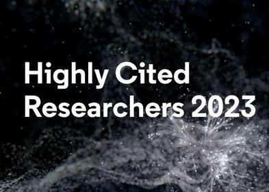 schwarzer Hintergrund mit weißen Linien, Schriftzug Highly cited researchers 2023