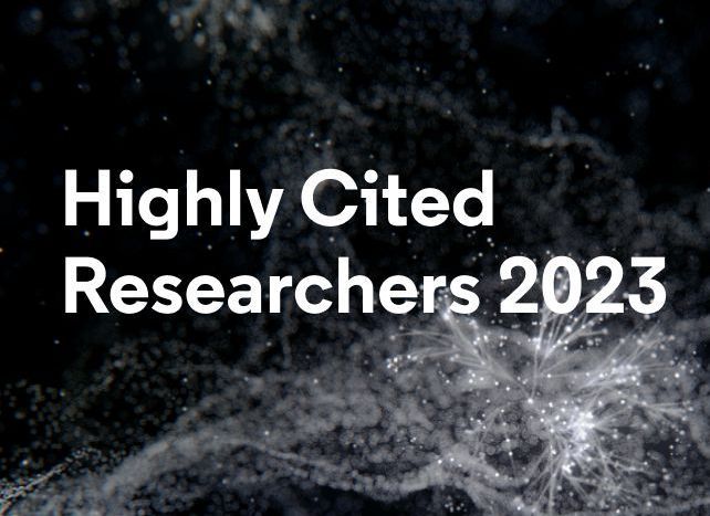 schwarzer Hintergrund mit weißen Linien, Schriftzug Highly cited researchers 2023