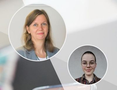 Grafik zum Podcast Auf einen Kaffee mit Folge 26 mit Prof. Dr. Tinka Reichmann und Moderatorin Viktoria Rauchhaus, beide im Porträtfoto abgebildet, Fotos: Swen Reichhold, privat / Grafik: Thomas Häse - Universität Leipzig