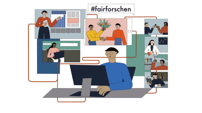 Zu sehen ist eine Grafik zur Themenwoche "Fair forschen"