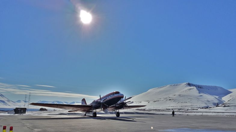 The Alfred Wegener Institute’s Polar 5 research aircraft on Svalbard.