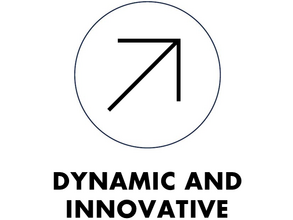 Graphic: Leipzig University Graphic: an arrow pointing diagonally upwards to the right with the words 'dynamic and innovative' written underneath it.