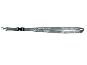 Grey Leipzig University lanyard with white lettering