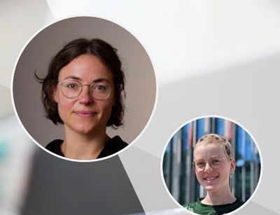 Grafik zum Podcast Auf einen Kaffee mit Dr. Nina Mackert und Viktoria Rauchhaus, Fotos: privat, Neele Löwenberg / Grafik: Thomas Häse - Universität Leipzig