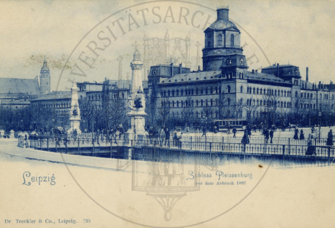 Historische Postkarte mit der Darstellung der Pleißenburg im Jahre 1897