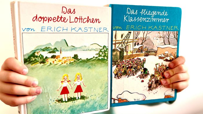 Zu sehen sind die Buchvover von "Das doppelte Lottchen" und "Das fliegende Klassenzimmer".