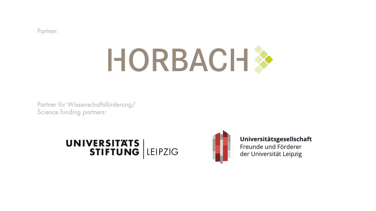 zur Vergrößerungsansicht des Bildes: Grafik: Unter der Überschrift "Partner" ist das Logo der Firma Horbach abgebildet. Unter der Überschrift "Partner für Wissenschaftsförderung" sind die Logos der Universitätsstiftung und der Universitätsgesellschaft nebeneinander abgebildet.