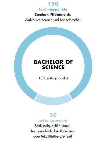 Diese Grafik zeigt den Aufbau des Bachelor of Science Sportmanagement. Der Aufbau ist auch im Textteil beschrieben.