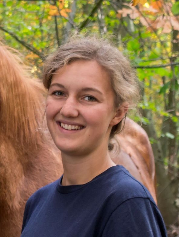 Auf dem Bild ist die Studentin Malin Bültje neben einem Pferd zu sehen.