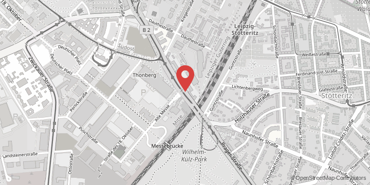 the map shows the following location: Didaktik der Physik, Prager Straße 34-36, 04317 Leipzig