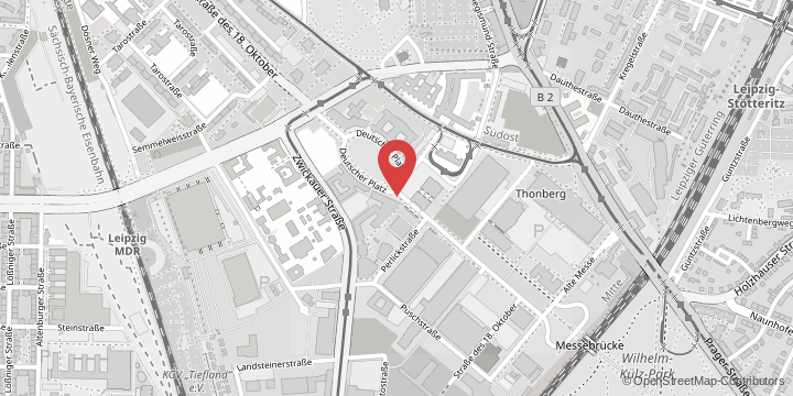 the map shows the following location: Centre for Biotechnology and Biomedicine, Deutscher Platz 5, 04103 Leipzig