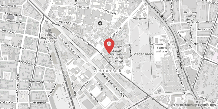 the map shows the following location: Chemistry Didactics, Johannisallee 29, 04103 Leipzig