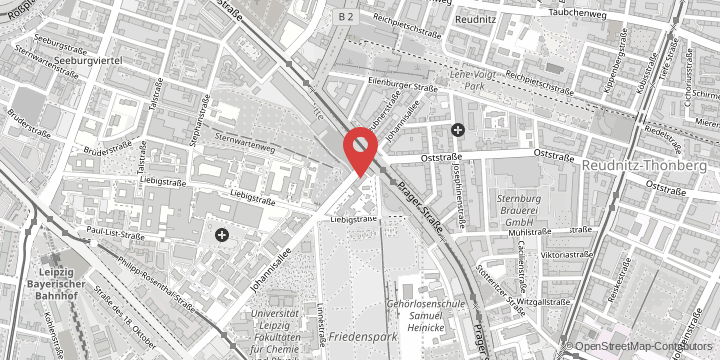 the map shows the following location: Institute for Geography, Johannisallee 19a, 04103 Leipzig