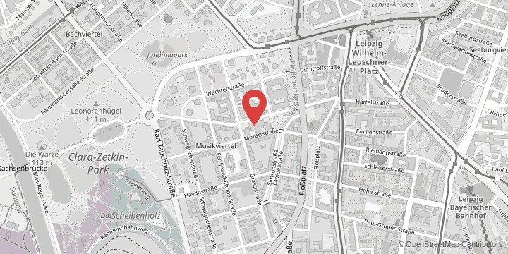 the map shows the following location: Institute of Romance Studies, Beethovenstraße 15, 04107 Leipzig